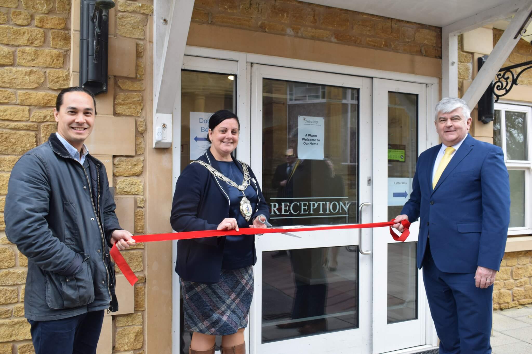 OFFICIAL OPENING OF YEOVIL S NEWEST CARE HOME Camelot Care Dementia   CHESTNUT LODGE Opening L R Paul Teasdale Evie Potts Jones Graham Oakes 